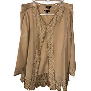 Roaman’s women’s tan beaded tank, jacket & skirt outfit set NWT (size 20W)